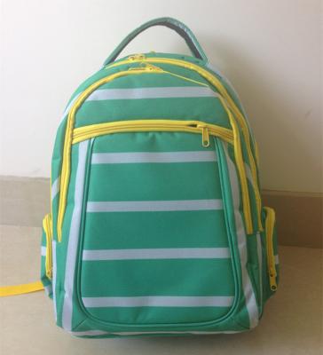 China OEM ODM Green White Polyester Striped High School Backpacks with Laptop Pocket for sale