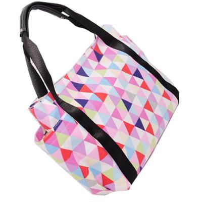 China Portable Colorful Polyester Tote Bags With Leather Handle Custom Made for sale