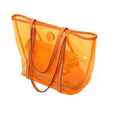China Transparent Ladies Tote Bags Clear PVC Handbags , Orange / Red / Blue for sale