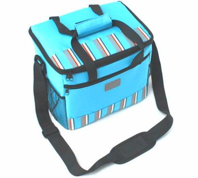 China 600D Polyester Strips Insulated Picnic Bag with Tote Handle , Blue / Green for sale