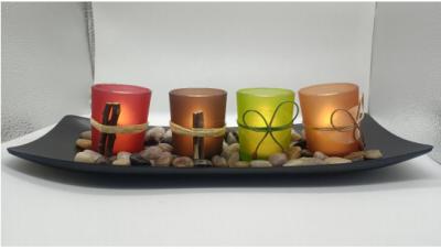 China Candle Holders  with 4 LED Tea Light Candles, Rocks and Tray for sale