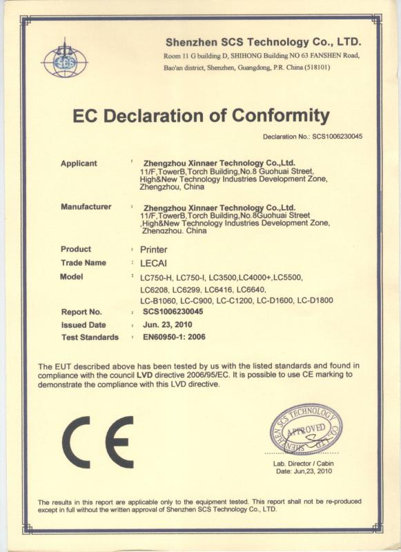 EC Declaration of Conformity - WuHan Kinglocor Co,.Ltd