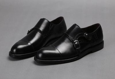 China Black Mens Monk Strap Shoes , Goodyear Leather Shoes With Buckle for sale