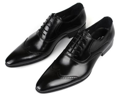 China Office Black Leather Dress Shoes Waterproof , Pointed Toe Mens Handmade Leather Shoes for sale