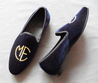 China Stylish Embroidered Mens Blue Suede Loafers , Elegance / Fashion Velvet Slip On Shoes for sale