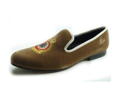 China Yellow Royal Yellow Mens Leather Loafers , Royal Embroidered Mens Casual Loafers for sale