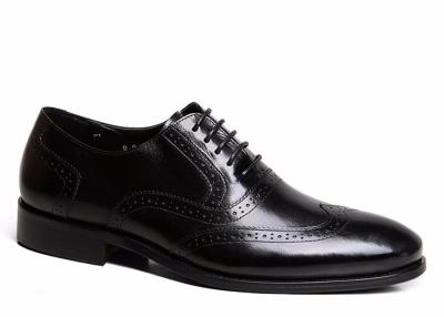 China Goodyear Mens Black Leather Brogues , Carved Handmade Men Business Casual Shoes for sale