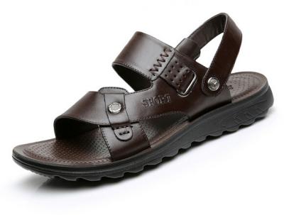 China Summer Mens Genuine Leather Sandals , Brown Mens Custom Leather Sandals for sale