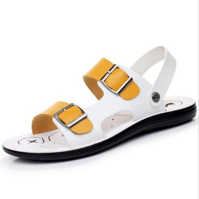 China Fashion Mens Leather Slides Shoes , Summer Genuine Leather Flat Sandals for sale