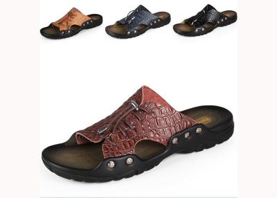 China Beach Mens Leather Summer Slippers , Custom Split Leather Shoes for sale