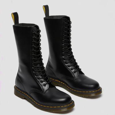 China Round Toe Women'S Leather Boots Black Military Style Boots For Leisure / Business for sale