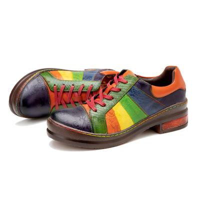 China Casual Hand Polished Rainbow Flat Shoes Classic Ladies Leather Dress Shoes for sale