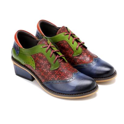 China Fashion Women's Dress Shoes Pointed Toe Wingtip Colorful Leather Vintage Shoes for sale