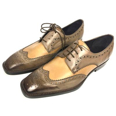 China Iron Woven Mens Woven Leather Lace Up Shoes Pointed Toe Flats Mens Brown Wedding Shoes for sale