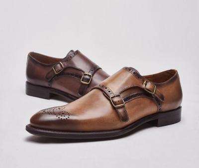 Китай Итальянская настоящая кожаная обувь с ремнями для монахов, кожаные туфли для мужчин в брюках продается
