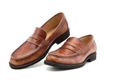 China Breathable Men Brown Penny Loafers , Genuine Leather Loafer Shoes for sale
