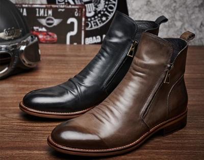 China Botas de cuero negro / marrón, botas de combate con suela de goma. en venta