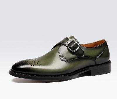 China Zapatos de hombre de cuero de Oxford con hebilla de vestir de color verde / negro Zapatos de hombre de vestir de negro en venta