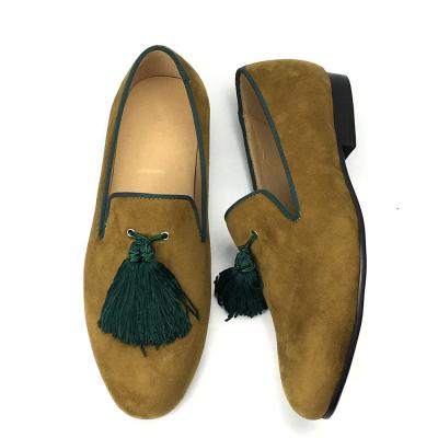 China Yellow Mens Velvet Loafers Shoes   Customized Pointed Toe Leather Loafers for sale