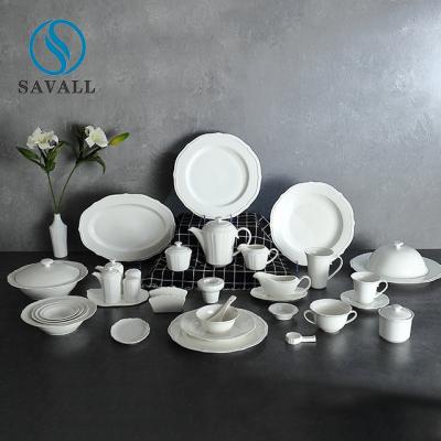 China Round Solid Pure White Porcelain Tableware Smooth Lines Modern Porcelain Dinnerware for sale