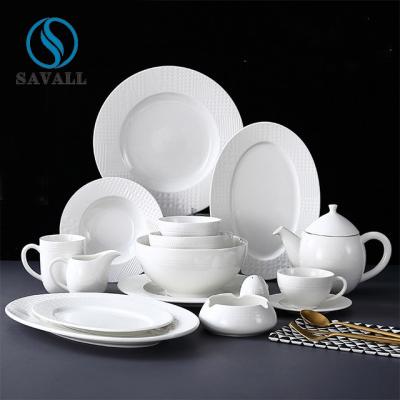 China Contemporary Fully Vitrified White Porcelain Dinnerware Sets Wide Rim Frames for sale