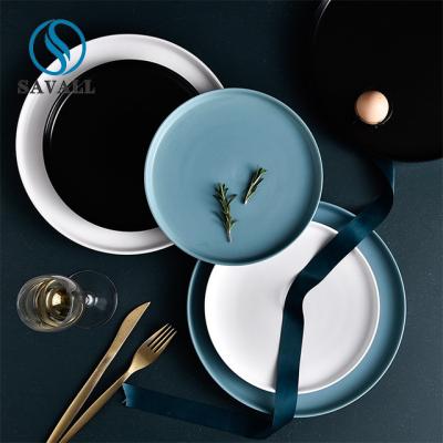 China Round Eclectique Porcelain Plates Microwave Safe White Or Blue for sale