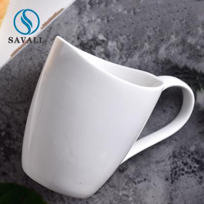 China Irregular Plain Super White Porcelain Coffee Mugs 430ml Porcelain Espresso Cups for sale