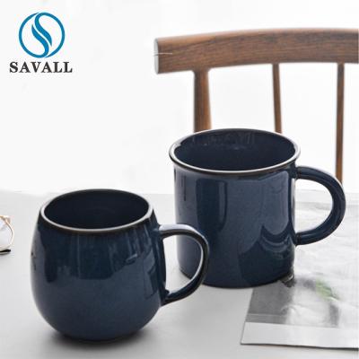 China Restaurants Transitional Blue Porcelain Mugs Ceramic Cup With Handle for sale
