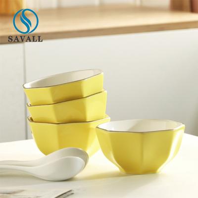 China Irregular Ceramic Dinnerware Sets Craftsman Ceramic Serving Bowl Set Yellow White for sale
