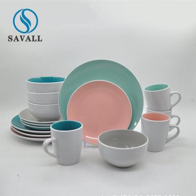 China Artesão verde cor-de-rosa Ceramic Dinnerware Sets grupo de jantar de 16 partes à venda