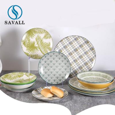 China OEM Restaurant Savall Round Ceramic Plate Ceramic Dinnerware Sets for sale