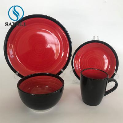 China Food & Beverage Hotel Ceramic Scandinavian Dinnerware Set Black And Red for sale