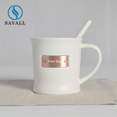 China Savall Round Gold Inlay Ceramic Porcelain Mugs Pure White Contemporary for sale