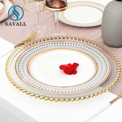 China Wedding Round Fruit Salad Gold Plated Dish Glass Beaded for sale