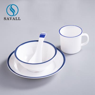 China Blue Rim Gloss Glaze Porcelain Contemporary Dinnerware Sets LFGB Approved for sale