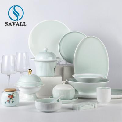 China El vajilla exquisito de la porcelana fijó sistemas de cerámica simples del servicio de mesa en venta