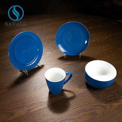China Lavaplatos coloreado 4pcs azul tablero Safe del servicio de mesa de China de la porcelana en venta