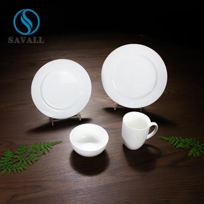 China 4pcs White Porcelain Dinnerware Sets Ceramic Mug Bowl 5inch Plates for sale