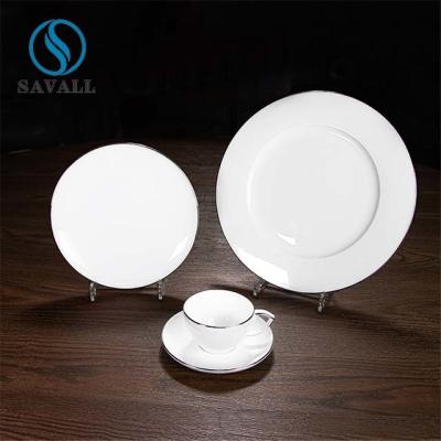 China 3pcs vitrificó completamente el servicio de mesa coloreado el borde de plata de la porcelana en venta