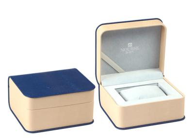 China Blue Leather Twist Single Watch Box Ribbon Material Custom Logo Color High Grade for sale