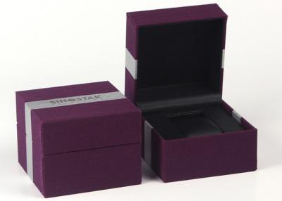 China Purple Single Watch Gift Boxes , Women'S Watch Case Plastic Box Wrapped By Fabric for sale