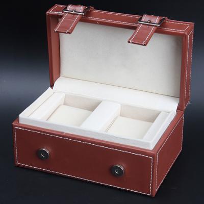 China Luxury Waterproof Velvet Double Watch Box Brown Rectangle Durable For Men'S Watches for sale