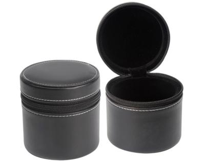 China Round Leather Watch Travel Case With Zipper , Black Mens Watch Cases Jewelry Box for sale