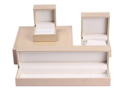China Fashion Beige Leather Flat Jewelry Box , Rectangle Personalised Jewellery Box for sale