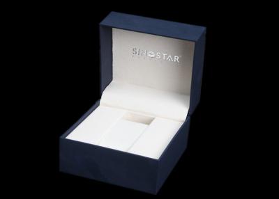 China Square Watch Presentation Box , Plastic + Dark Blue Paper Gift Box For Wrist Watch for sale