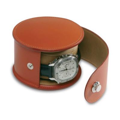 China Caixa de relógio redonda do couro do curso de Brown com veludo de Pollow Beig dentro de Portablre à venda