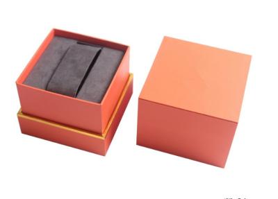 China Cardboard Single Watch Box Packaging Orange Surface Glossy Laminated Custom Logo for sale