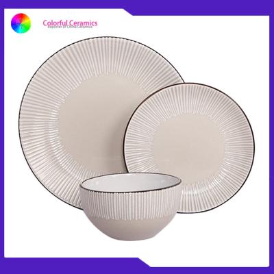 China Glazed Silkscreen Multi Colored Stoneware Dinnerware Sets Dessert Plate Sala Bowl Tableware for sale