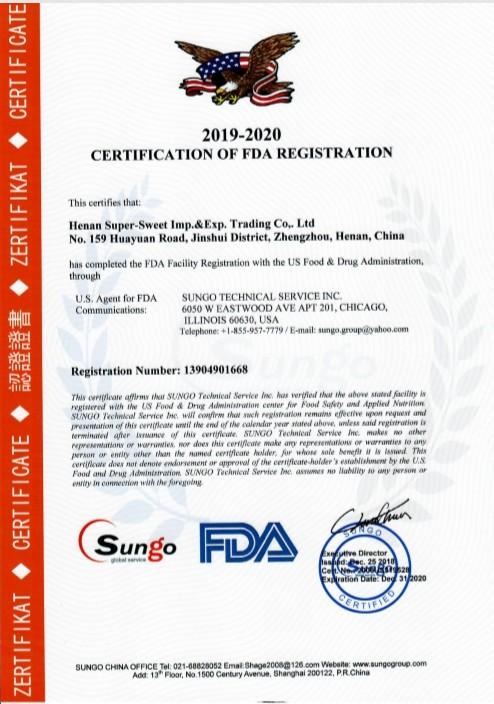 US-FDA - Henan Super-Sweet Biotechnology Co., Ltd