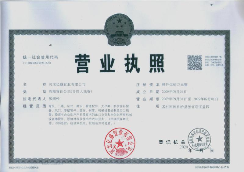 有限责任公司（自然人独资） - Hebei Yisheng Piping Co., Ltd.